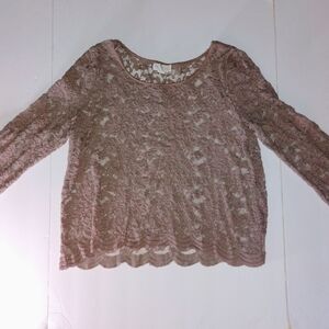 Full Tilt Dusty Mauve Lace Long-Sleeve Top